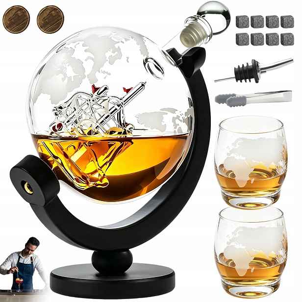 Sada Na Whisky Jako Dárek Karafa Globus 2 Sklenice XXL 900 ML Dárek