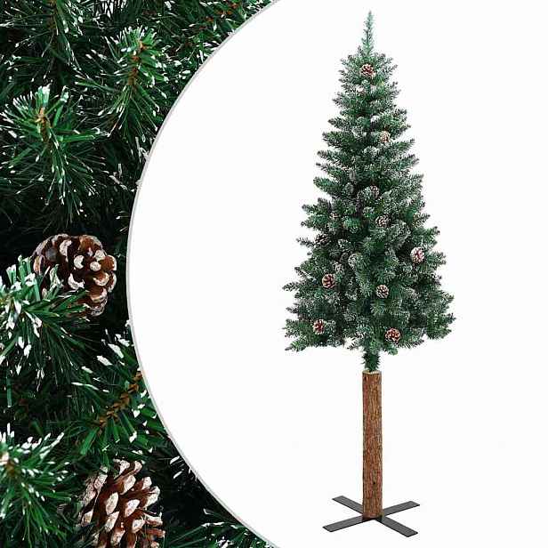 vidaXL Úzký vánoční stromek pravé dřevo a bílý sníh zelený 180 cm
