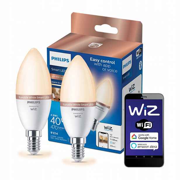 2x Led žárovka E14 4.9W 40W Inteligentní Smart WiFi Aplikace WiZ Philips