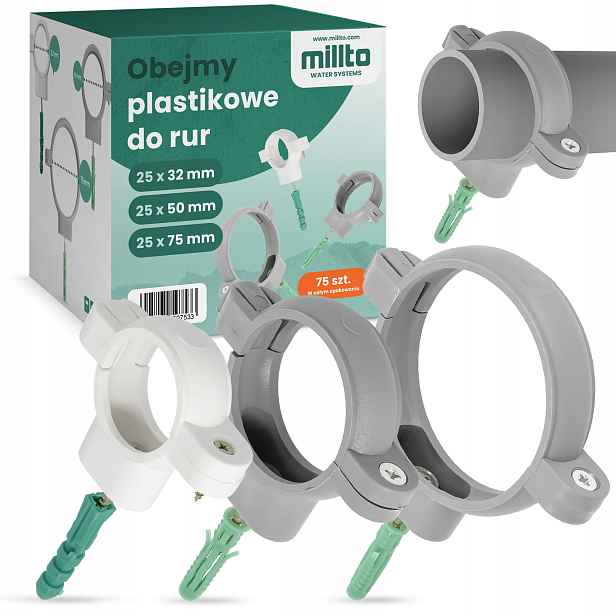 75x Objímka Držák Trubky 32/50/75 mm Kanalizace Pp Pvc Plastová Nerezová Qn