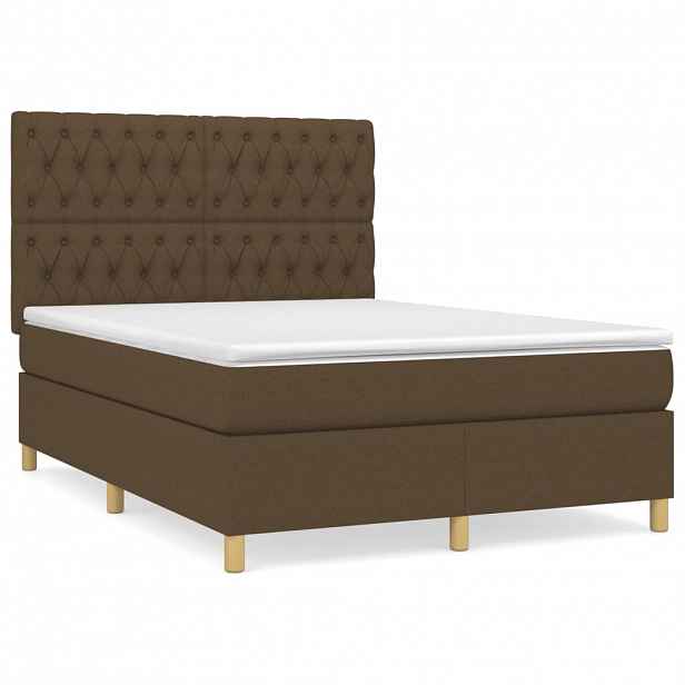 vidaXL Box spring postel s matrací tmavě hnědá 140x200 cm textil