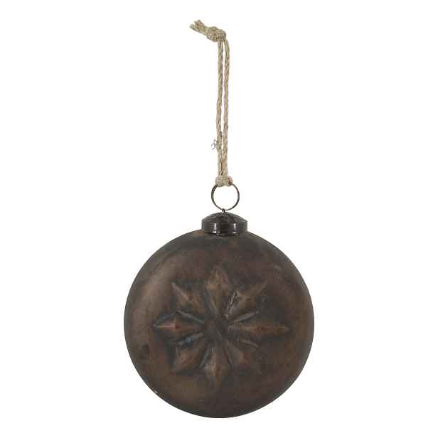 Mocca antik vánoční skleněná baňka s vločkou – 10*6*10 cm Chic Antique