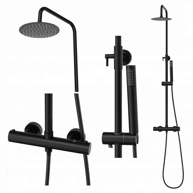 Sprchový termostatický set Glami s dešťovou sprchou, černý
