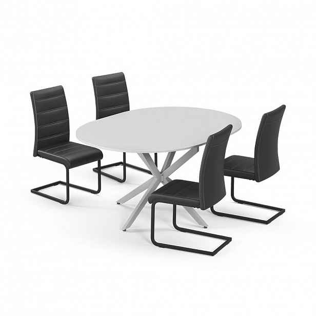 Vicco JÍDELNÍ STŮL SESTAVA Loyd, Bílá/Šedá, 120 x 120 cm se 4 jídelními židlemi, černé