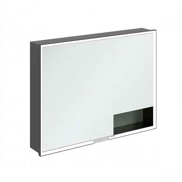Villeroy & Boch My View+ - Zrcadlová skříňka s LED osvětlením 100x75x17 cm, 2 dvířka, Soft Green/matná černá B48210AF