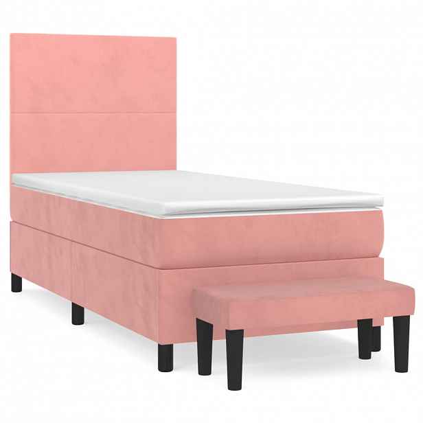 vidaXL Box spring postel s matrací růžová 100x200 cm samet