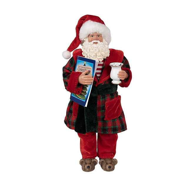 Vánoční dekorace taťka Santa Claus v županu s bačkorkama - 16*8*28 cm Clayre & Eef