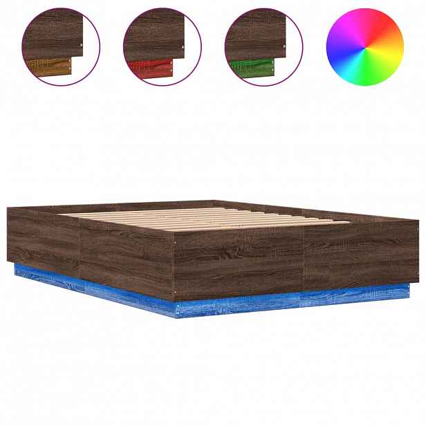 vidaXL Rám postele s LED osvětlením hnědý dub 150 x 200 cm kompozit