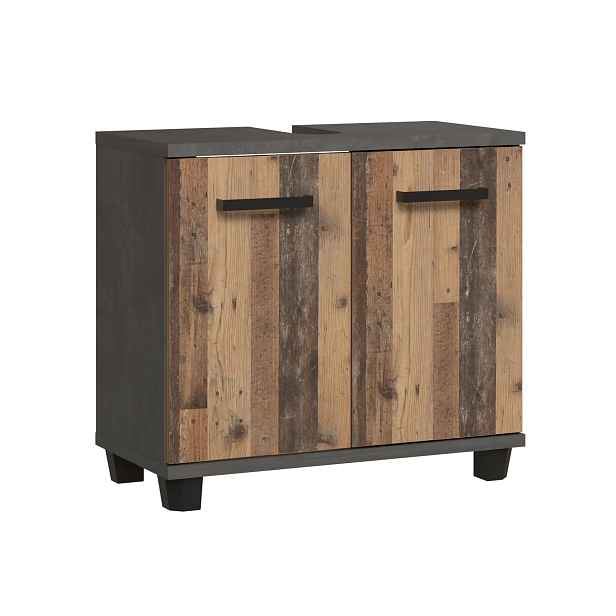 CANELU koupelnová skříňka pod umyvadlo, tmavě šedý beton/old-wood vintage