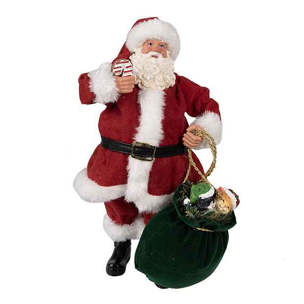 Vánoční dekorace taťka Santa Claus s pytlem dárků - 16*8*28 cm Clayre & Eef