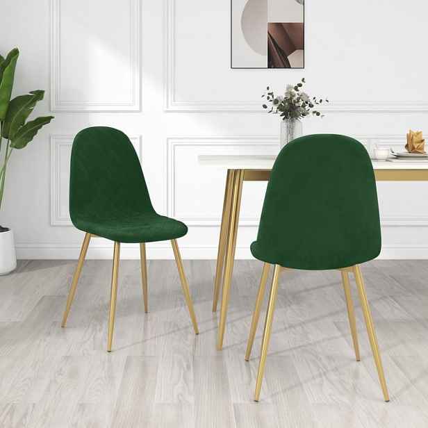 Jídelní židle 2 ks samet / kov Tmavě zelená