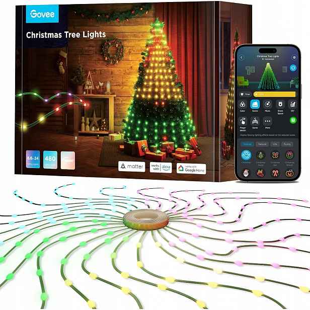 Inteligentní Vánoční Osvětlení Na Stromeček Govee Rgbic 480 Led 2 m, aplikace WiFi Alexa