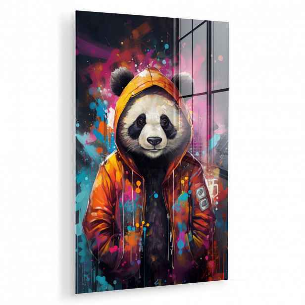 MuchoWow OBRAZ NA AKRYLOVÉM SKLE Panda - Bunda - Graffiti - Oranžová 60x90 cm