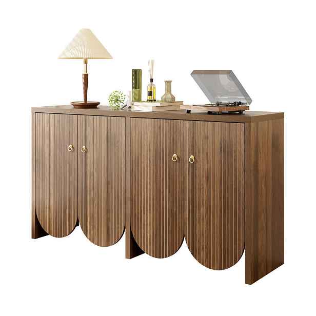 Redom SIDEBOARD 147/40/80 cm se 4 dvířky, nastavitelnými policemi a hliníkovými úchyty, dekor ořech