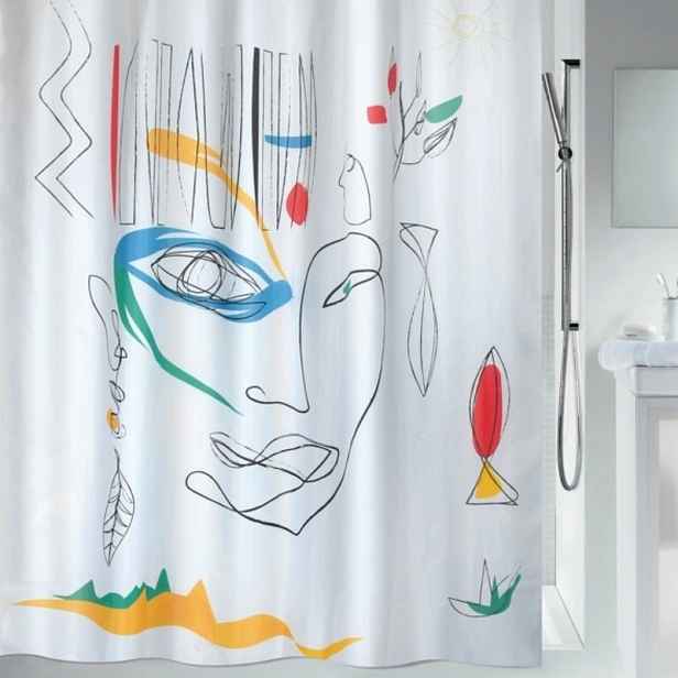 Spirella sprchový závěs Faces, abstraktní, bílý, 180 x 200 cm, polyester