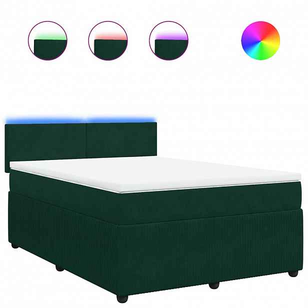 vidaXL Box spring postel s matrací tmavě zelená 140x200 cm samet