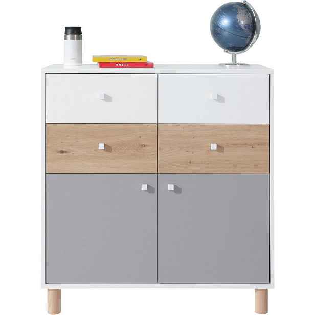 MASSENO KOMODA SANNIO, 85/90/40 cm se zásuvkami a dvířky, bílá