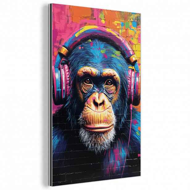 MuchoWow KOVOVÝ OBRAZ Graffiti - Šimpanz - Street art - Sluchátka - Opice 40x60 cm