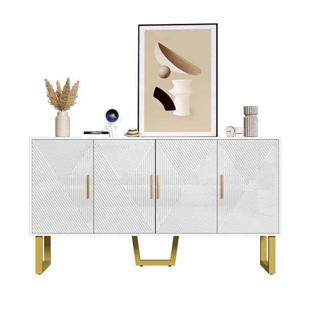 Redom SIDEBOARD 150/40/82 cm s vysokým leskem, 4 dvířky a nastavitelnými policemi, Bílá