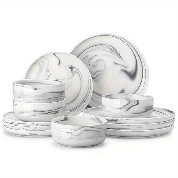 TEMU 12dílná sada jídelního nádobí pro 4 osoby, sada talířů a mís, šedá porcelánová sada nádobí, sada jídel pro 4 osoby, kombinace služeb s jídelními