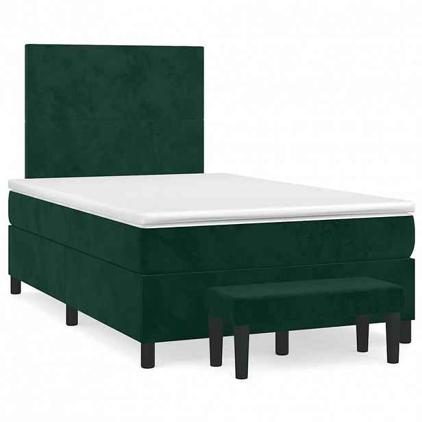vidaXL Box spring postel s matrací tmavě zelená 120 x 200 cm samet