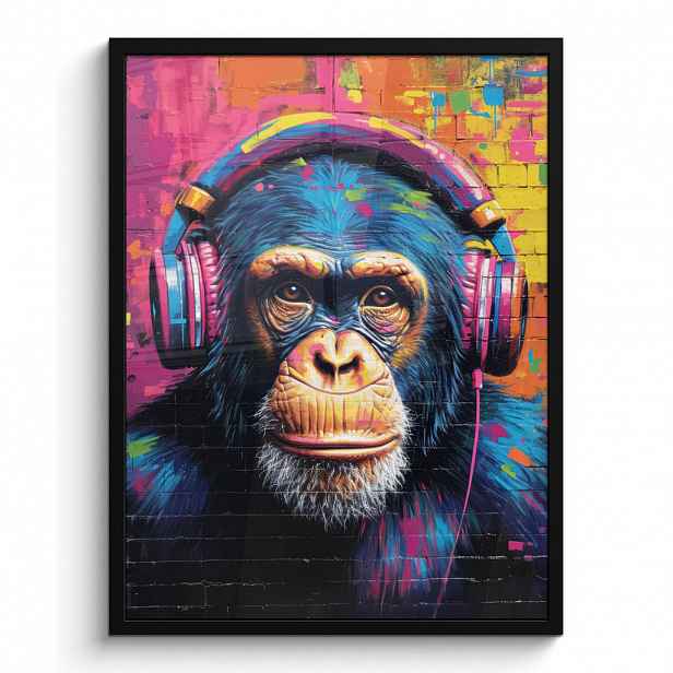 MuchoWow PLAKÁT V RÁMU Graffiti - Šimpanz - Street art - Sluchátka - Opice 60x80 cm