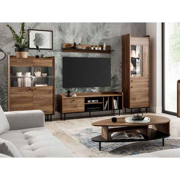 Nábytek do obývacího pokoje s bílým LED osvětlením MARIKO 3 - brandy castello