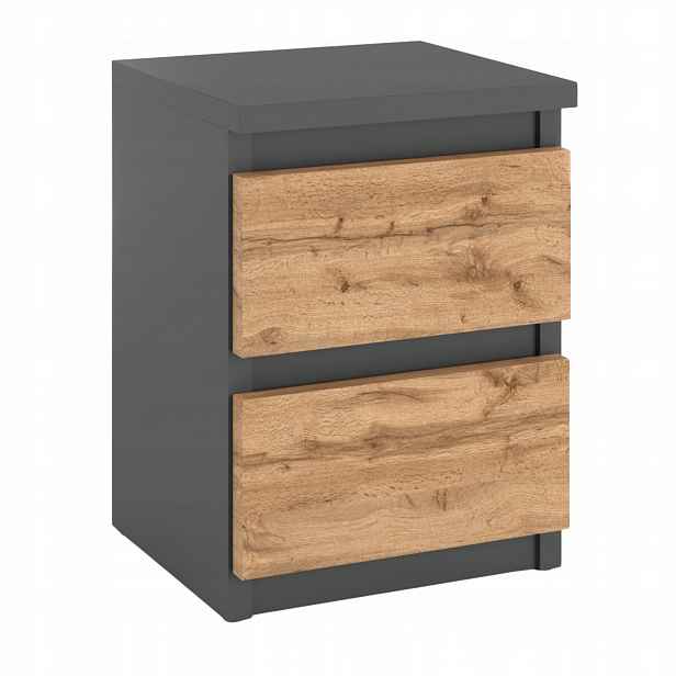 Noční Stolek Šedý Dub Wotan 30 CM 2 Zásuvky Rtv Stolek Do Ložnice Loft