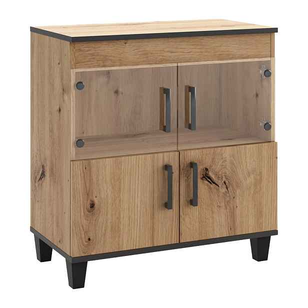 MASSENO KOMODA CORTEZA, 80/90/40 cm se 4 dvířky, dub Artisan