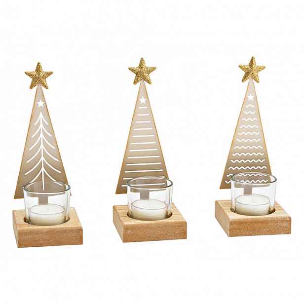Vánoční kovový svícen CHRISTMAS TREE 18 cm zlatý