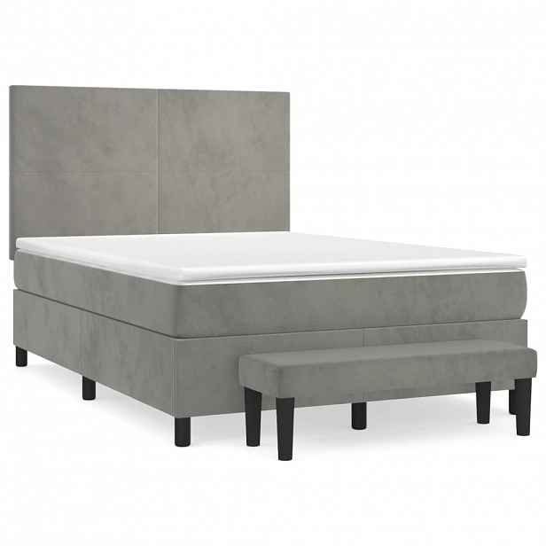 vidaXL Box spring postel s matrací světle šedá 140x190 cm samet