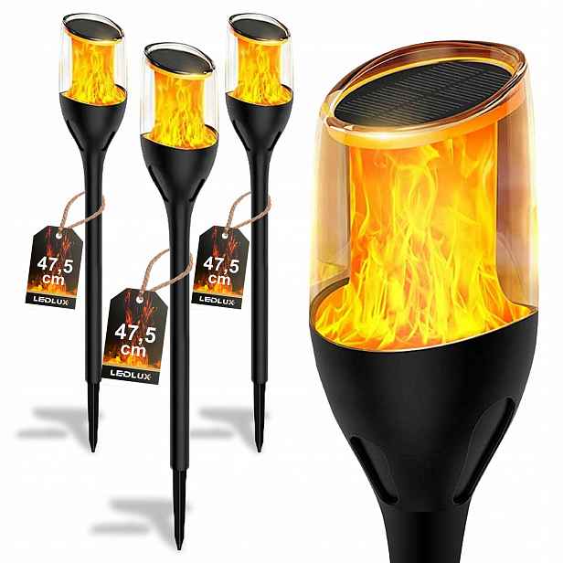 4x Solární lampa Led Lampa Pochodeň Zapichovací plamen Sloupek Premium