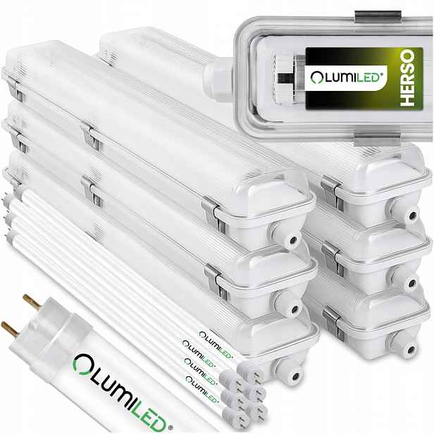 6x Hermetické svítidlo 60 cm Lampa T8 do garáže 6x Led žárovka Tuba 9W