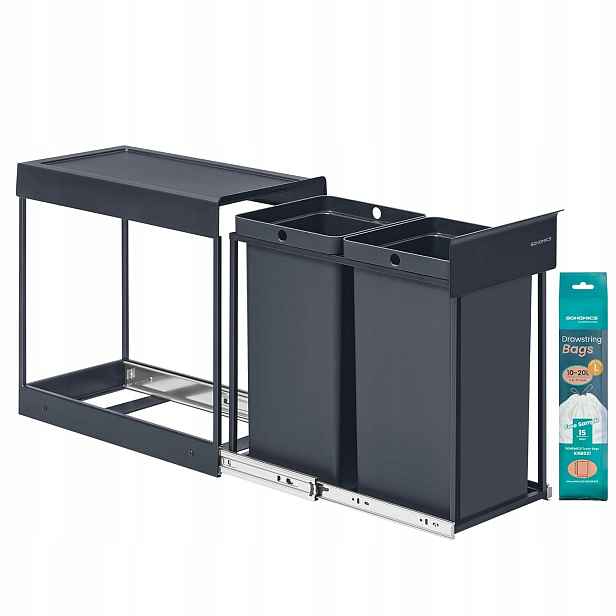 Songmics Výsuvný koš na třídění pod skříňku 2 x 15 L šedý