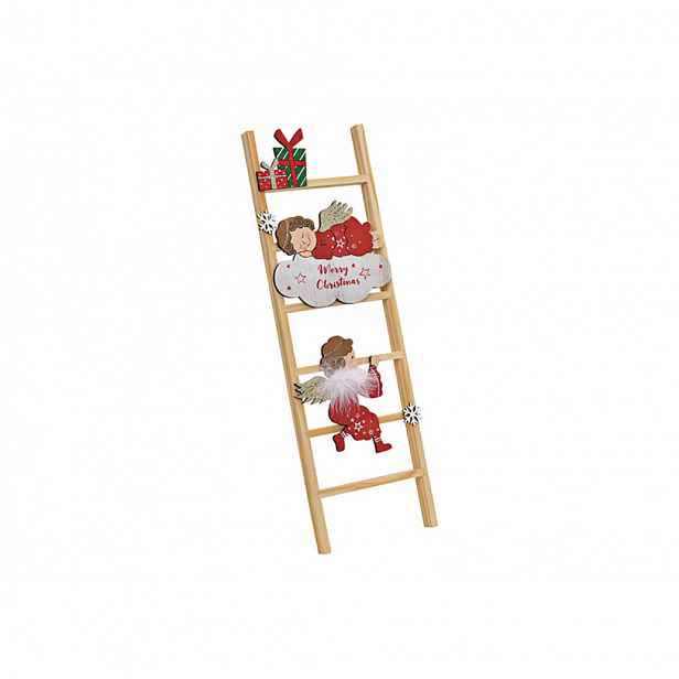 Vánoční dřevěná dekorace ANDĚL NA ŽEBŘÍKU 45 cm