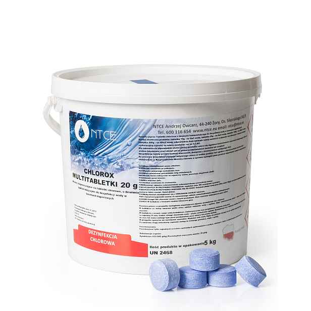 Chlor Malé multifunkční tablety Bazén Jacuzi Modrá Voda Ntce 20 g 5 kg