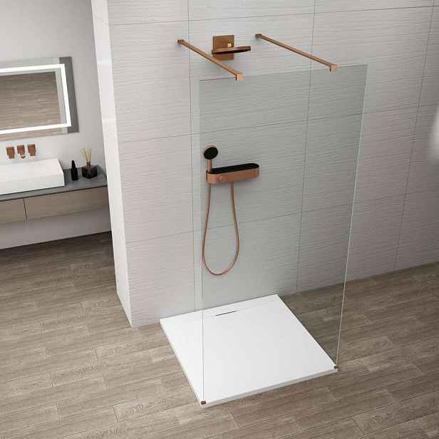 Polysan Esca - Sprchová stěna Walk-In 110x210 cm, Antidrop, čiré sklo/měď mat ES1011-10
