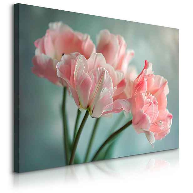 Muralo OBRAZ NA PLÁTNĚ do Obývacího Pokoje Květiny Tulipány Rostliny Příroda 100cm x 70cm