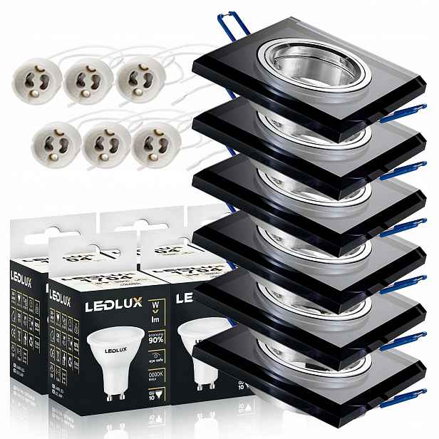 6x Skleněná halogenová žárovka Čtverec Černá Žárovka GU10 Led 7,5W 3 Barvy