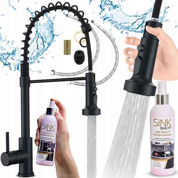 Kuchyňská baterie s Elastickým výtokem Černá pro dřez a dřezovou baterii
