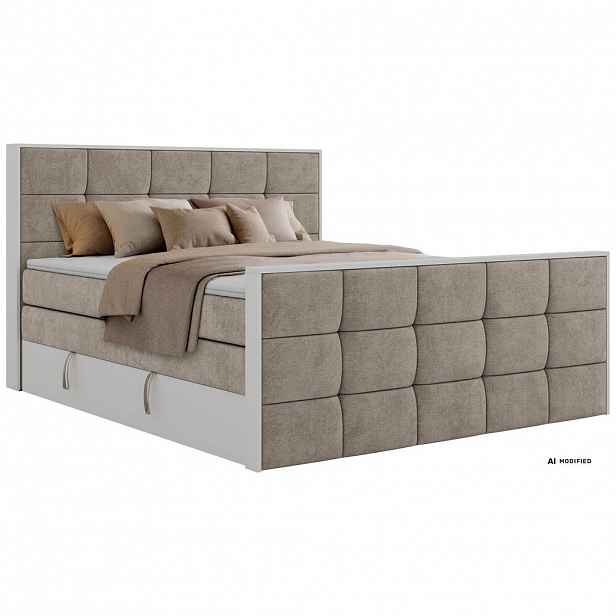 MKS POSTEL BOXSPRING ALVIT KING DUO 200/200 - Šedobéžová Strukturovaná látka - Topper Visco - H4