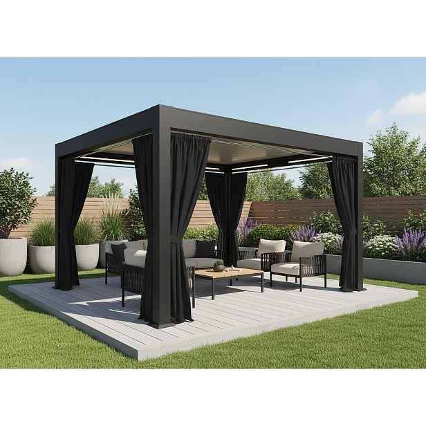 Venkovní zahradní závěs s řasící páskou GARDENIA TAPE černá, šířka 140 cm výška různé rozměry Mybesthome Rozměr: 140x220 cm