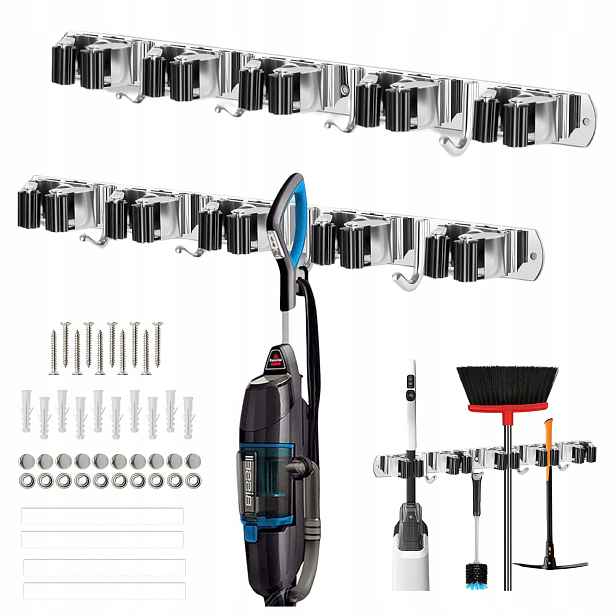 2ks Věšák na nářadí Držák na metly Kartáče Mop Hrábě nástěnný 43 cm