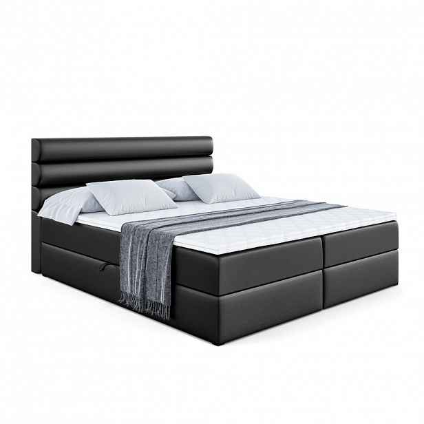 ALTDECOR AMERICKÁ postel s matrací H4 a lamelovým roštem – CELESTIA – 200 x 200 cm – H4 – vysoce lesklá černá