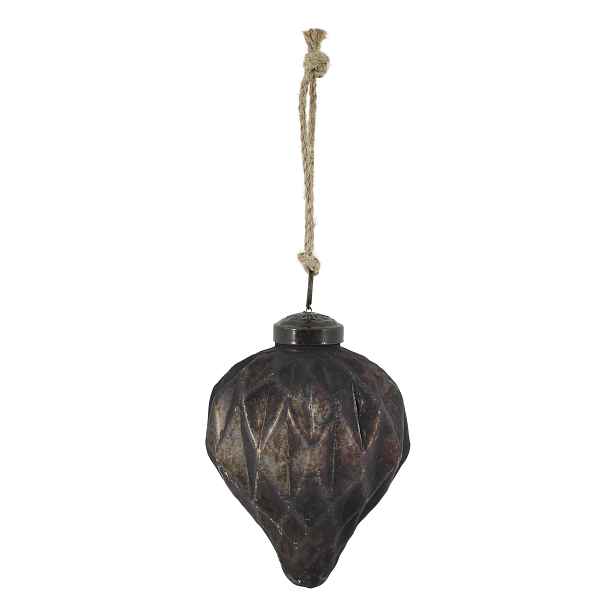 Mocca antik vánoční skleněná baňka se vzorem – Ø 7*9 cm Chic Antique