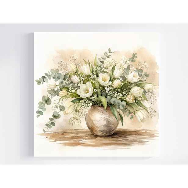 Obraz Na Plátně Canvas Akvarel Kytice Květiny Tulipány Sádra 50x50