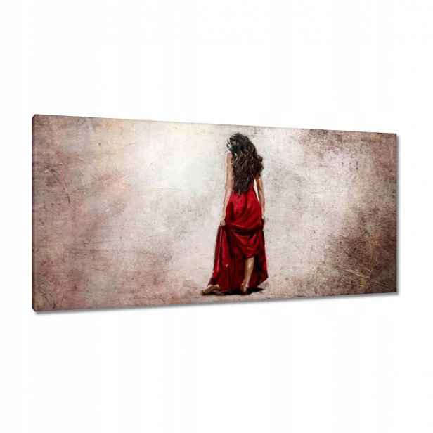 Obrazy 115x55 Holka v červeném šatě
