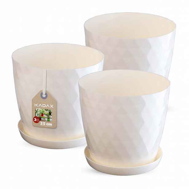 Sada 3x Květináč S Talířkem Krémový 25cm