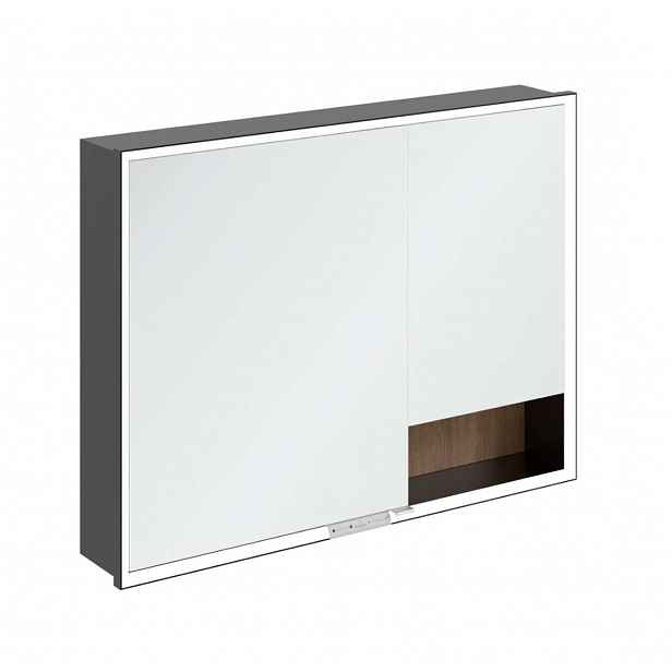 Villeroy & Boch My View+ - Zrcadlová skříňka s LED osvětlením 100x75x17 cm, 2 dvířka, Kansas Oak/matná černá B48210RH