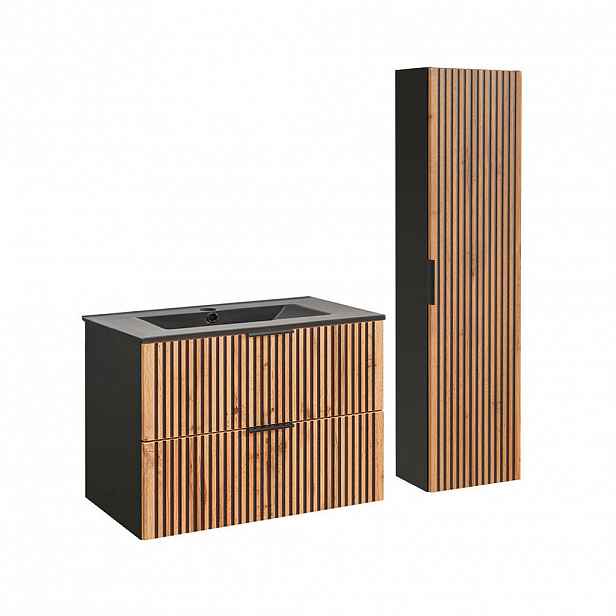 Petits-meubles KOUPELNOVÝ NÁBYTEK 80.4cm Gaia 2er-Set Dubové dřevo a černá barva